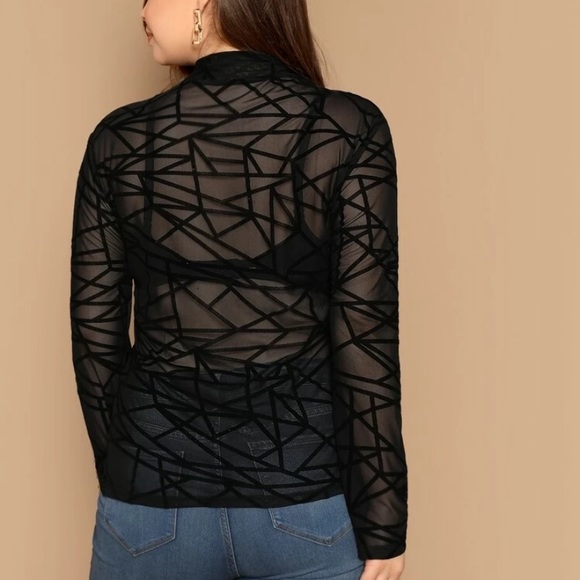 SHEIN mock-neck Geo mesh top - Picture 2 of 5